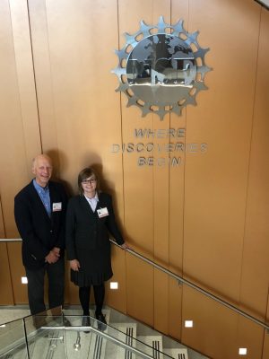 Michael Hochella and Tonya Pruitt pose with the National Science Foundation sign