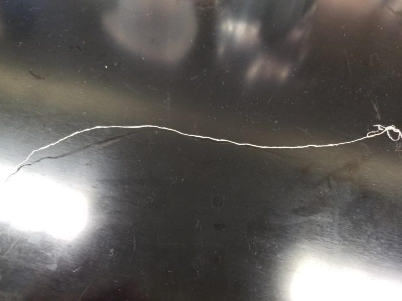Picture of a Thread Made from a Biopolymer on Hunter Holden’s Lab Bench