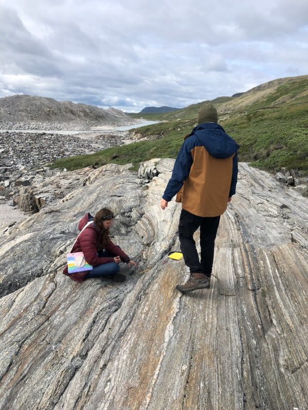 Students Libby Ashby and Marcus Kurth in the field in western Greenland.